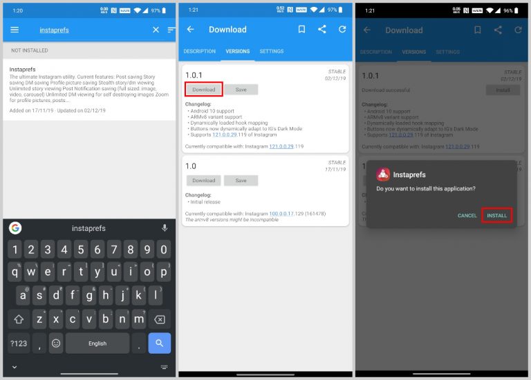 Install Instaprefs Xposed Module